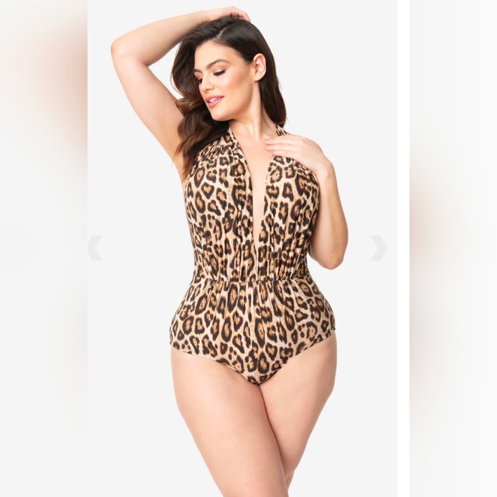 Unique Vintage NWT Leopard Derek Halter One Piece Swimsuit